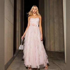 NWT Pear Culture Sweetheart Neck Pink Corset Corkscrew Tulle Gown Size 11/12